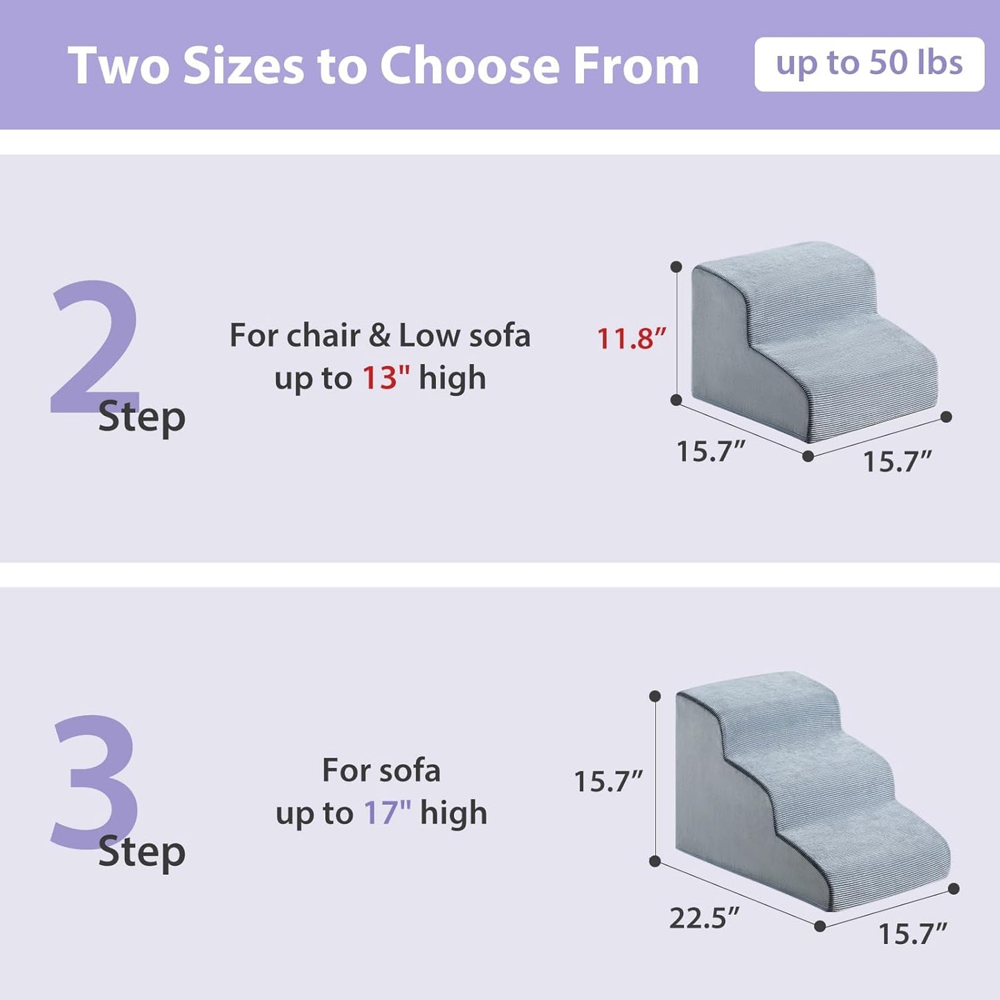LEXTRO Dog Stairs for Small Dogs, 2-Steps Dog Ramp for Couch, Pet Stairs with Highly Supportive Foam and Non-Slip Bottom, Pet Steps for Cat & Doggie (High 11.8 Inch)