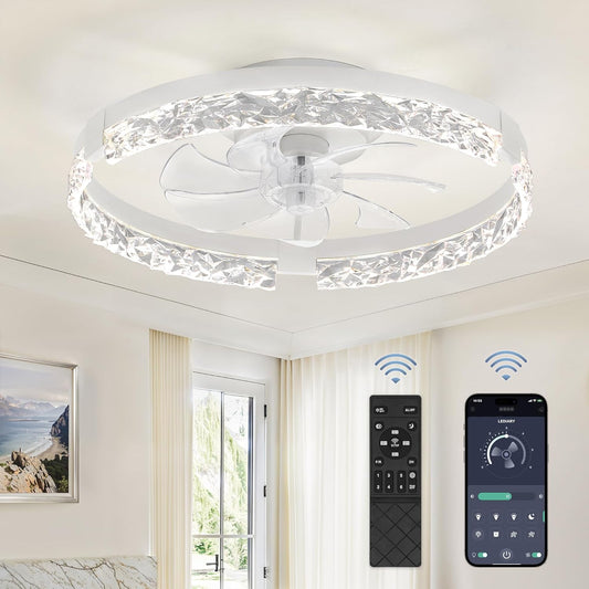 LEDIARY 20" Low Profile Ceiling Fans with Lights, APP & Remote, White