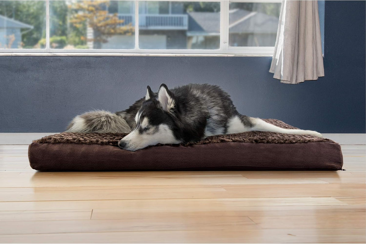 Furhaven Cooling Gel Dog Bed for Large Dogs W/ Removable Washable Cover, for Dogs up to 95 Lbs - Ultra Plush Faux Fur & Suede Mattress - Chocolate, Jumbo/Xxl