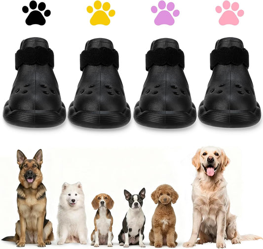 Dog Shoes for Hot Pavement and Snow - Waterproof, Non-Slip, Breathable Booties with Adjustable Straps for Small Medium, and Large Dogs (Black, XS)