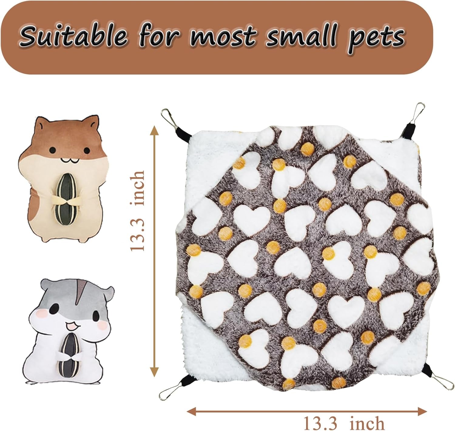 Cat Hammock for Cage - Double-Decker Hanging Bed for Kitten Only (Under 5 Lbs) - Fits Ferret, Rat, Hamster - Machine Washable - 13.3" X 13.3" - Love Coffee Pattern
