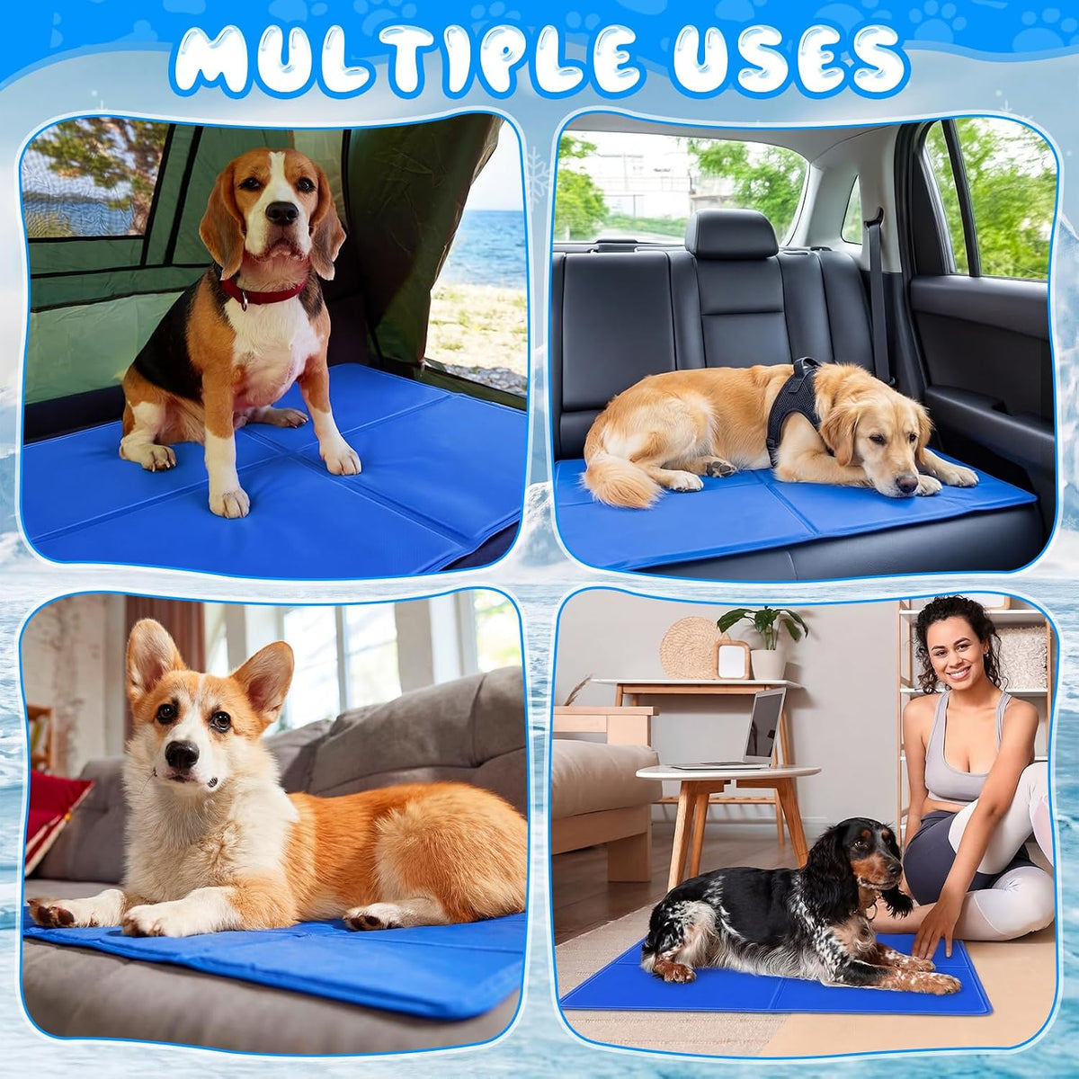 Drydiet 4 Pack 15"X 19" Dog Cooling Mat with Storage Bags