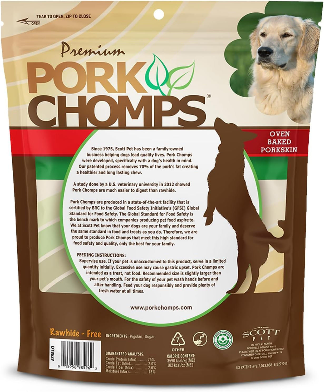 Pork Chomps Baked Pork Skin Dog Chews, 8-Inch Rolls, 18 Count (Pack of 1)