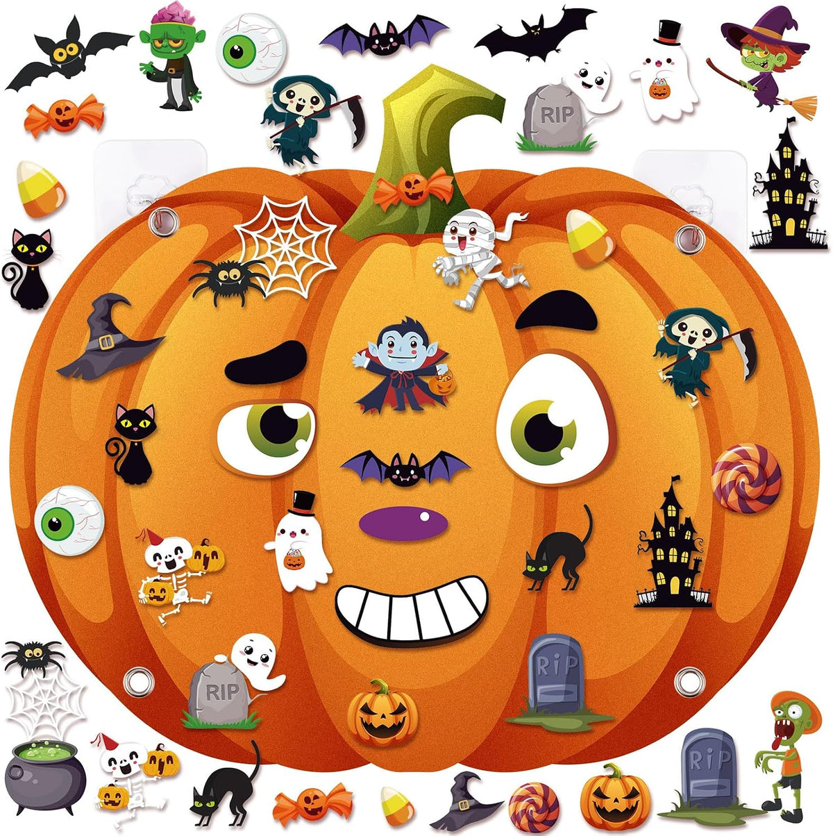 Wovweave 2.79Ft DIY Felt Halloween Pumpkin Decor with 44 Pcs Ornaments