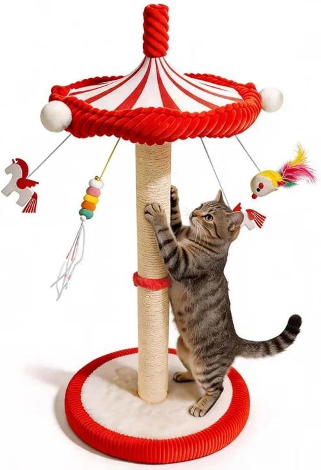 Carousel Cat Scratching Post with Hanging Toys, Interactive Cat Toys