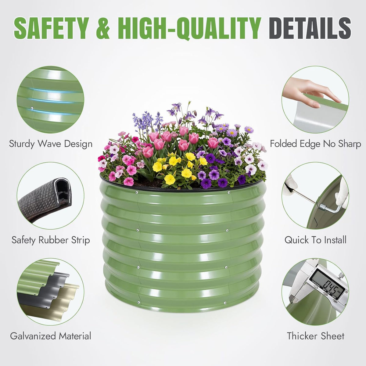 INNO STAGE 3 Pcs round Galvanized Raised Garden Beds, 2X2X1.4Ft Olive Green
