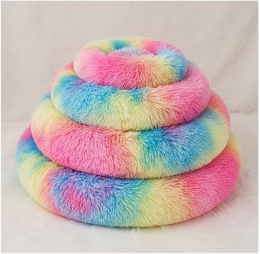 Cat Bed for Indoor Cats, Donut Washable Bed for Kittens, Small Dogs Rainbow