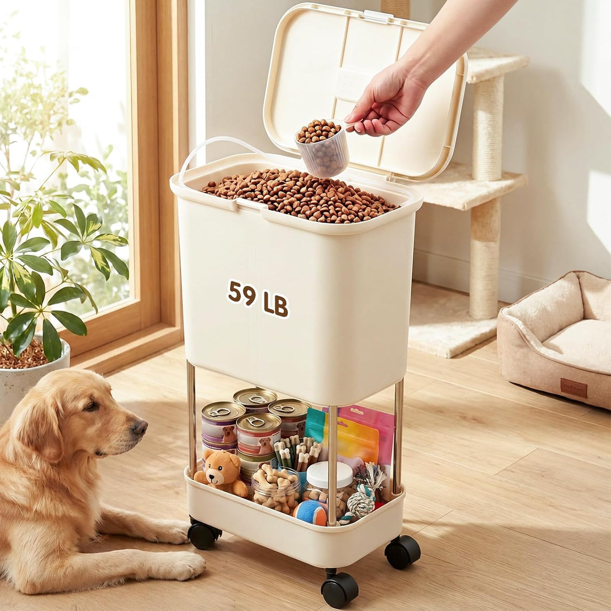 Geetery Dog Food Storage Cabinet with Wheel, 7.4 Gallon Food Container Cart