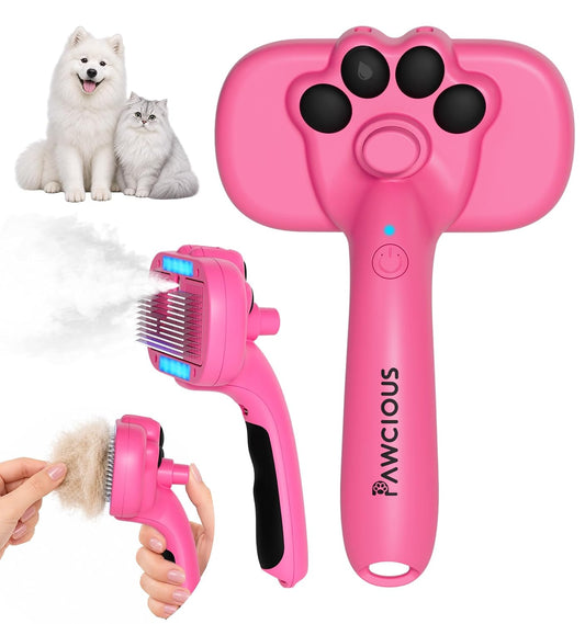 Pet Steam Brush for Cats & Dogs, Self-Cleaning Spray Brush for Shedding, 3-In-1 Deshedding & Grooming Tool with Water Mist, One-Click Retractable Pins, Gentle on Skin, for Short or Long Hair