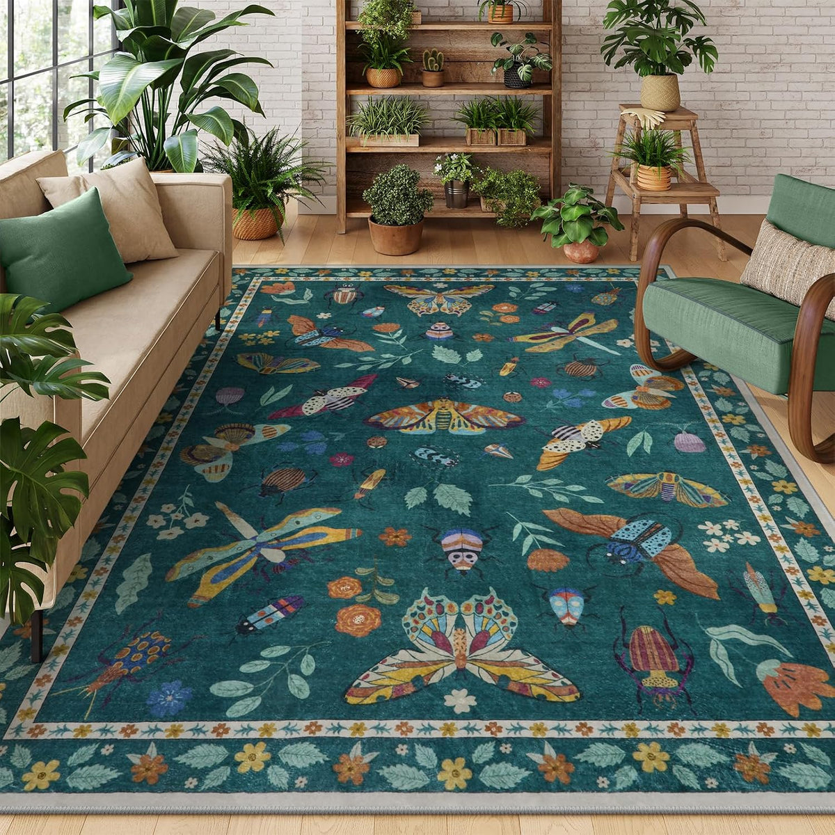 Lahome Insect 5X7 Area Rugs, Soft Bug Washable Rugs for Bedroom Living Room
