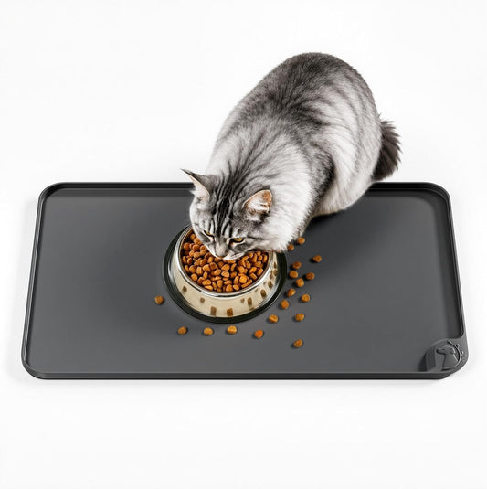 ESTHELLO Waterproof Raised Edge Pet Feeding Mats -19''X12'' Premium Gray