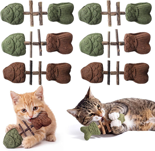 6 Pcs Catnip and Silvervine Chew Toy Fishbone Cat Dental Toy Set