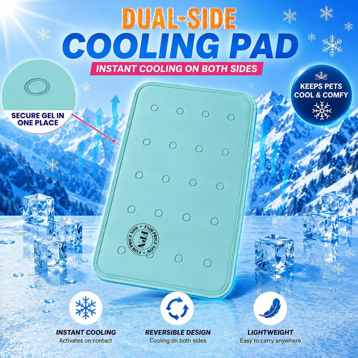 Pet Cooling Mat for Dogs and Cats 1Pcs, Pressure Activated Self Cooling Pad 19" X 11.5"