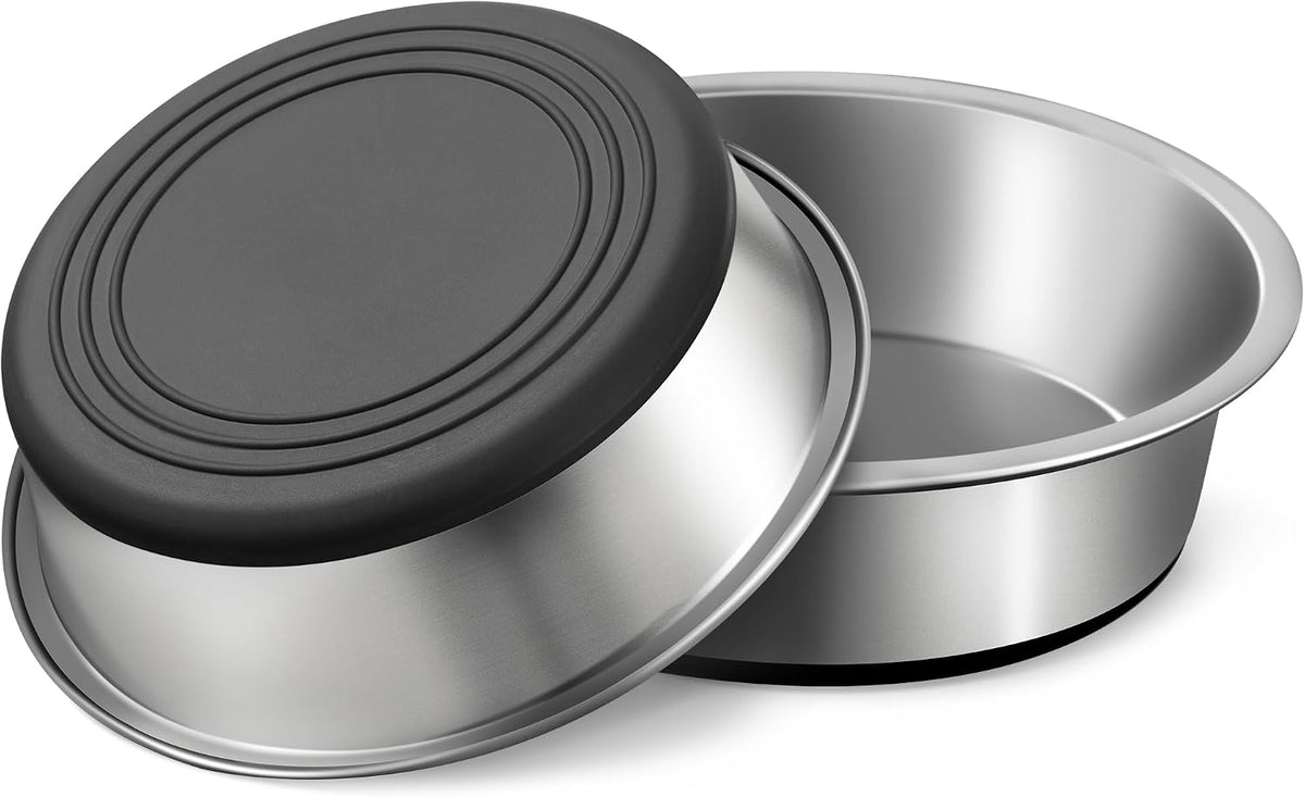 WROSWT Stainless Steel Dog Bowls Set of 2, anti Rust Metal & Non Slip Rubber Base, Heavy Duty Large Feeding Dishes, Food Grade BPA Free, Food and Water Bowl for Small Dogs (17Oz, 2.1Cup)