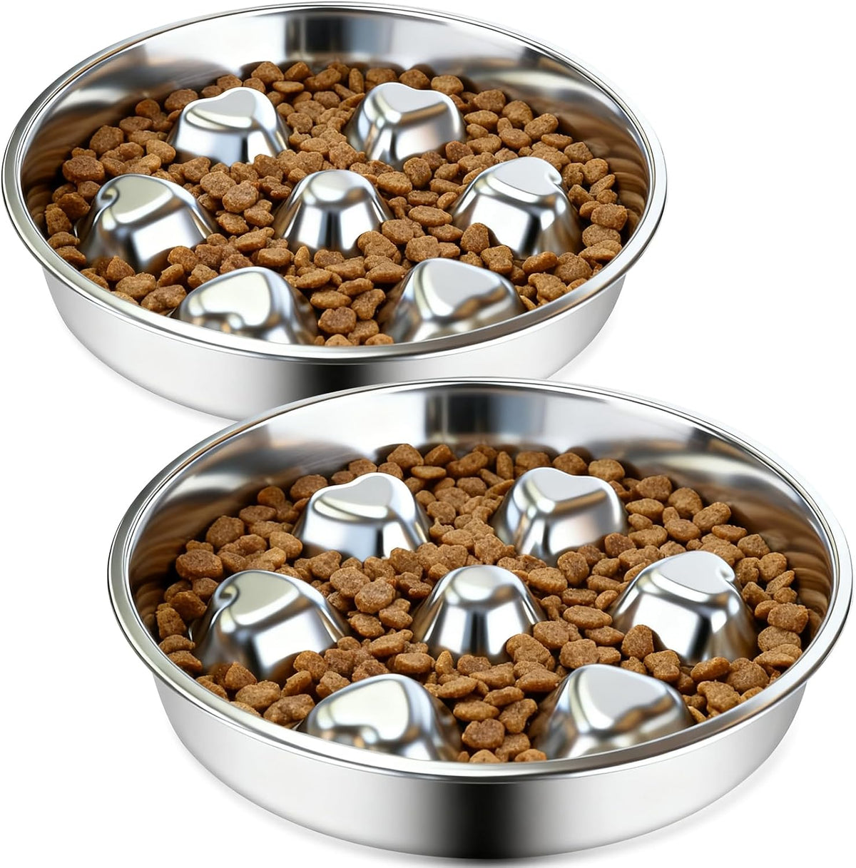2 Pack Stainless Steel Slow Feeder Dog Bowls, Non-Slip Metal Pet Bowls for Fast Eaters, Anti-Gulping Bloat Prevention Dog Food Bowls, Easy to Clean for Small Breeds