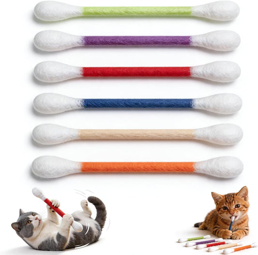 6Pack Cotton Swabs Cat Toys with Catnip, Giant Qtip Chew Sticks & Teething Ropes for Boredom Relief, Durable Interactive Felt Kitty Kicker Toy for Exercise.