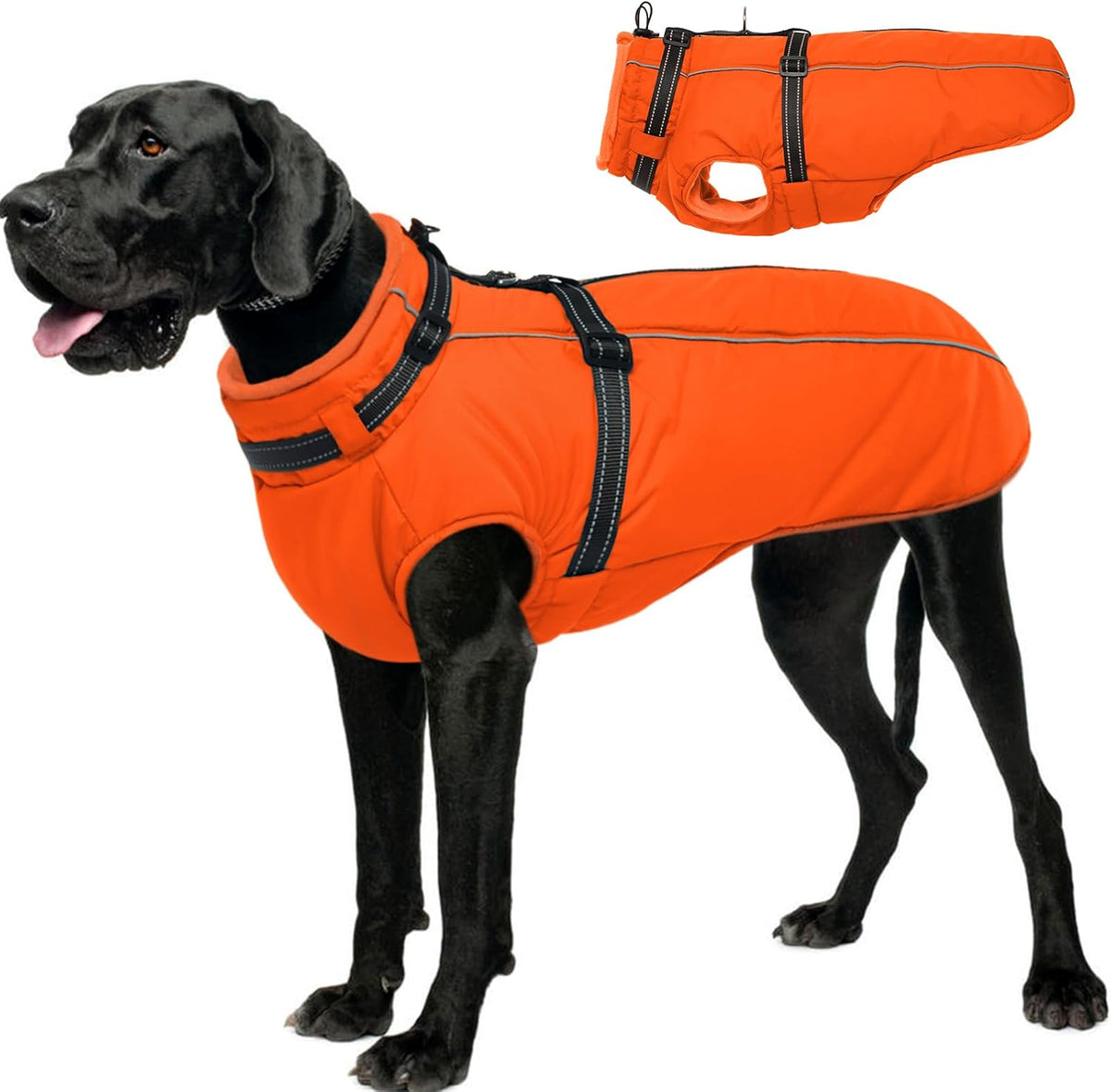Dog Winter Coat Waterproof Dog Jacket with Harness Built in Orange