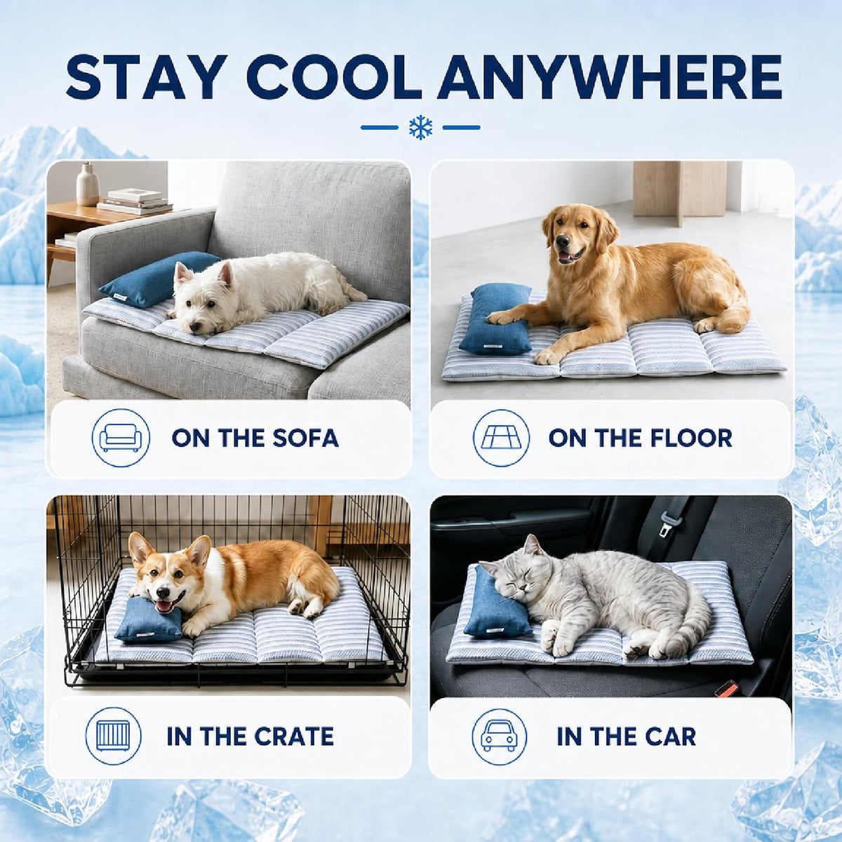 Dog Cooling Mat for Extra Large Dogs, Cooling Bed for Dogs with Pillow