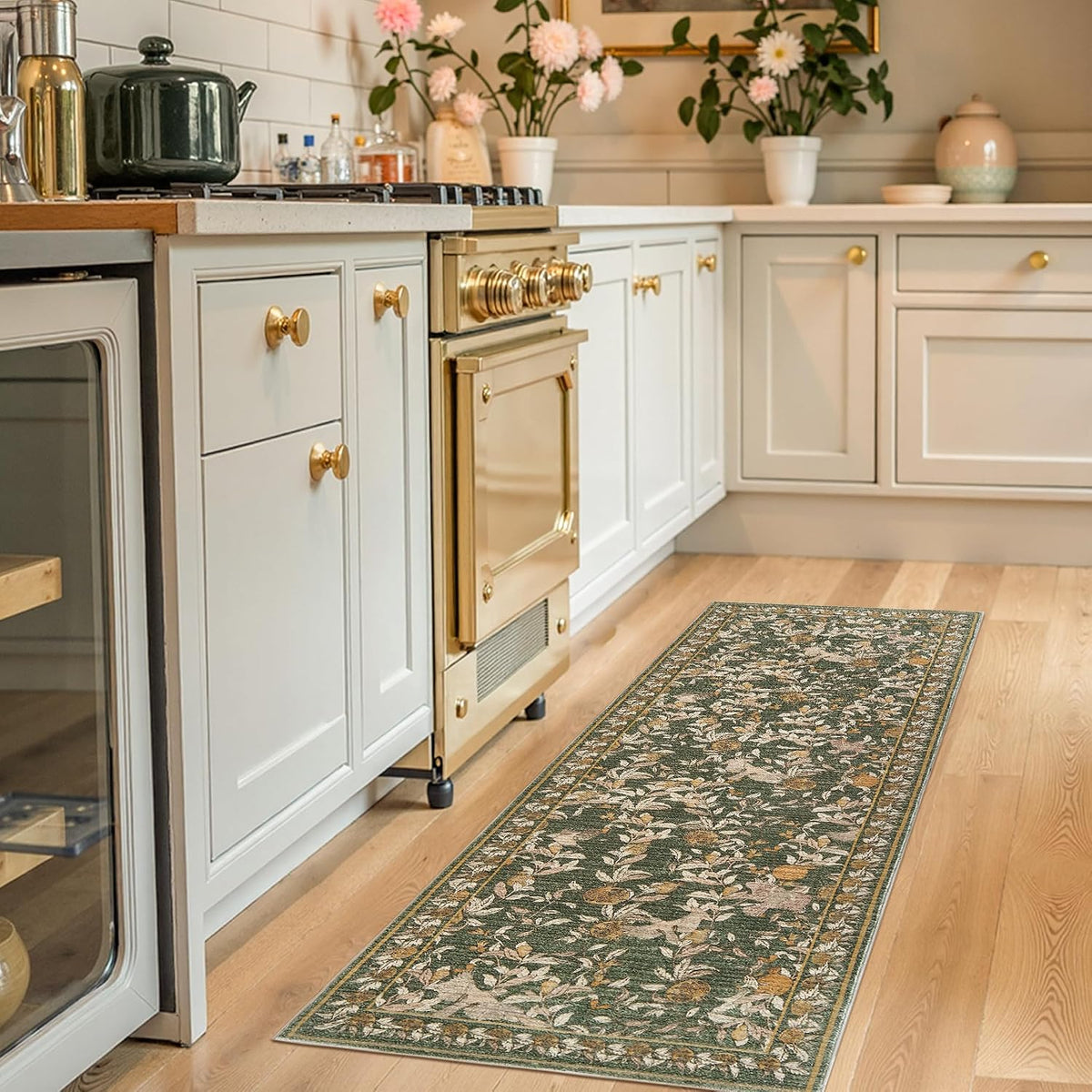 Jinchan 2X5 Runner Rug Floral Vintage Washable Area Rug, Green