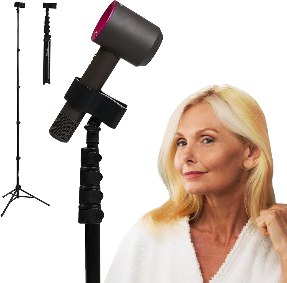 Hair Dryer Stand 26-74" Adjustable Hands-Free Blow Dryer Holder