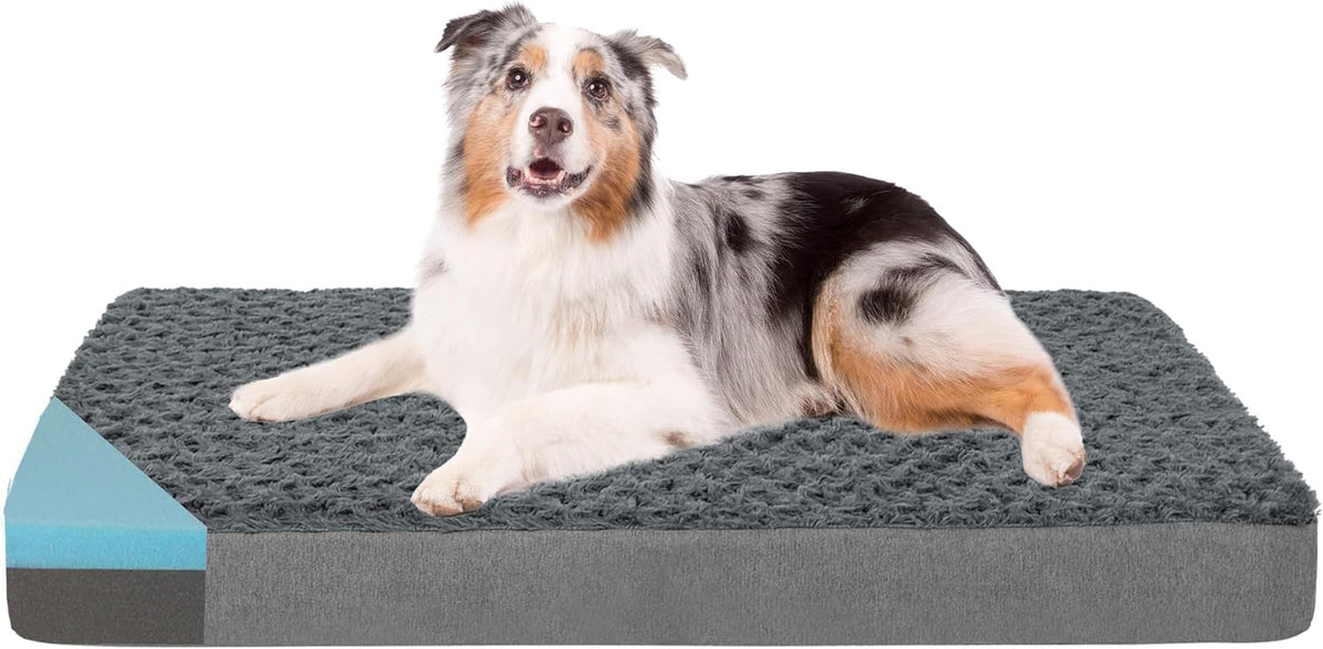 Orthopedic Memory Foam Bed for Large Dogs, Waterproof Cooling Pet Mats for Crate with Removable Washable Cover,Ideal for Arthritic Dogs, L(35Inch,65Lbs)