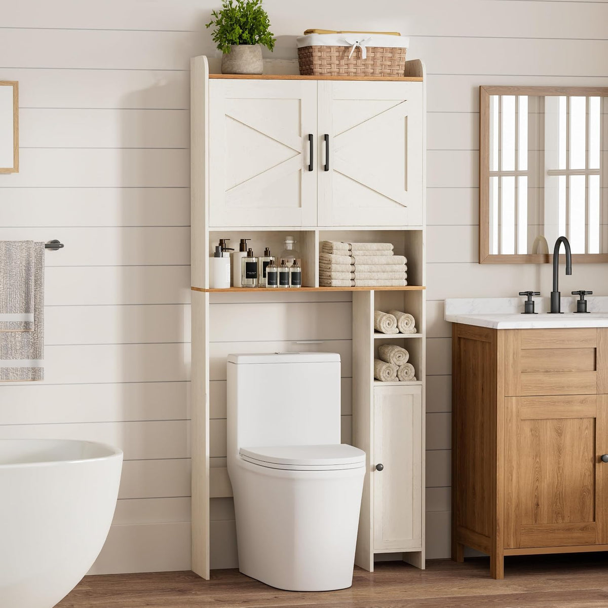 Wooden over the Toilet Storage Cabinet with Barn Door