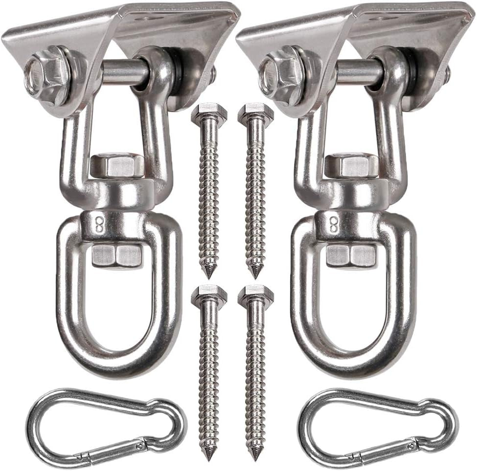 2 Pack Heavy Duty 360° Swivel Swing Hanger, Stainless Steel Hammock Hook for Ceiling Wooden Swing Set Bracket, Punching Bag Hanger for Playground Gym Rope Hammock Chair Swing, 1200 Lb Load