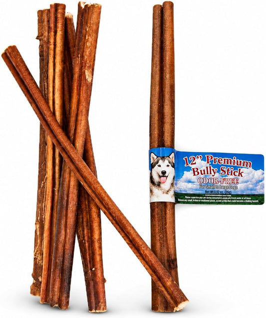 Nature'S Own Pet Chews 12 Inch Premium Odor-Free Bully Sticks for Dogs, 5 Count | 100% Beef Dog Chews | Long Lasting | Rawhide Free | Easily Digestible for Medium & Large Dogs