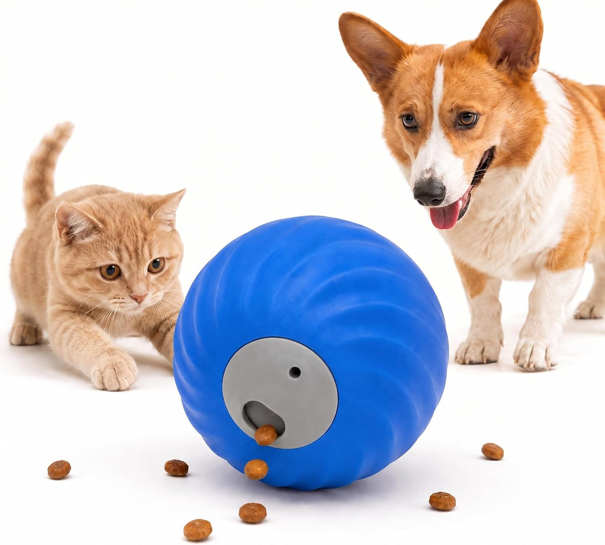 Automatic Rolling Treat Dispensing Pet Ball, Interactive Leaking Food Pet Toy, Dual Mode Rechargeable Puzzle Feeder for Small Medium Dogs & Indoor Cats（2.83In,0.36Lb,Blue）