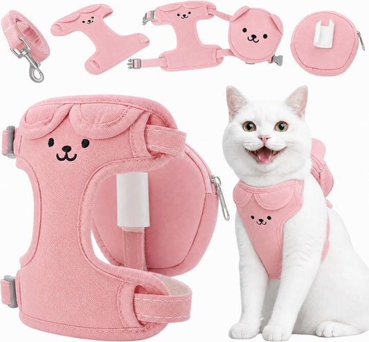 Cat Harness and Leash with Detachable Bear Backpack and Pet Vest(Medium)
