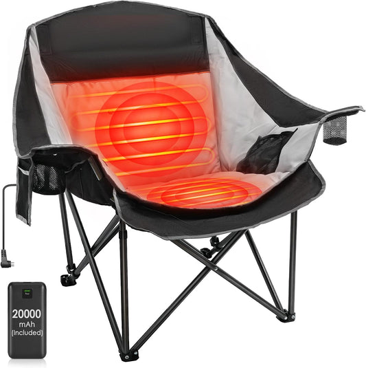 Heated Camping Chair with 20000Mah Battery - Heavy Duty Padded Comfy Warm