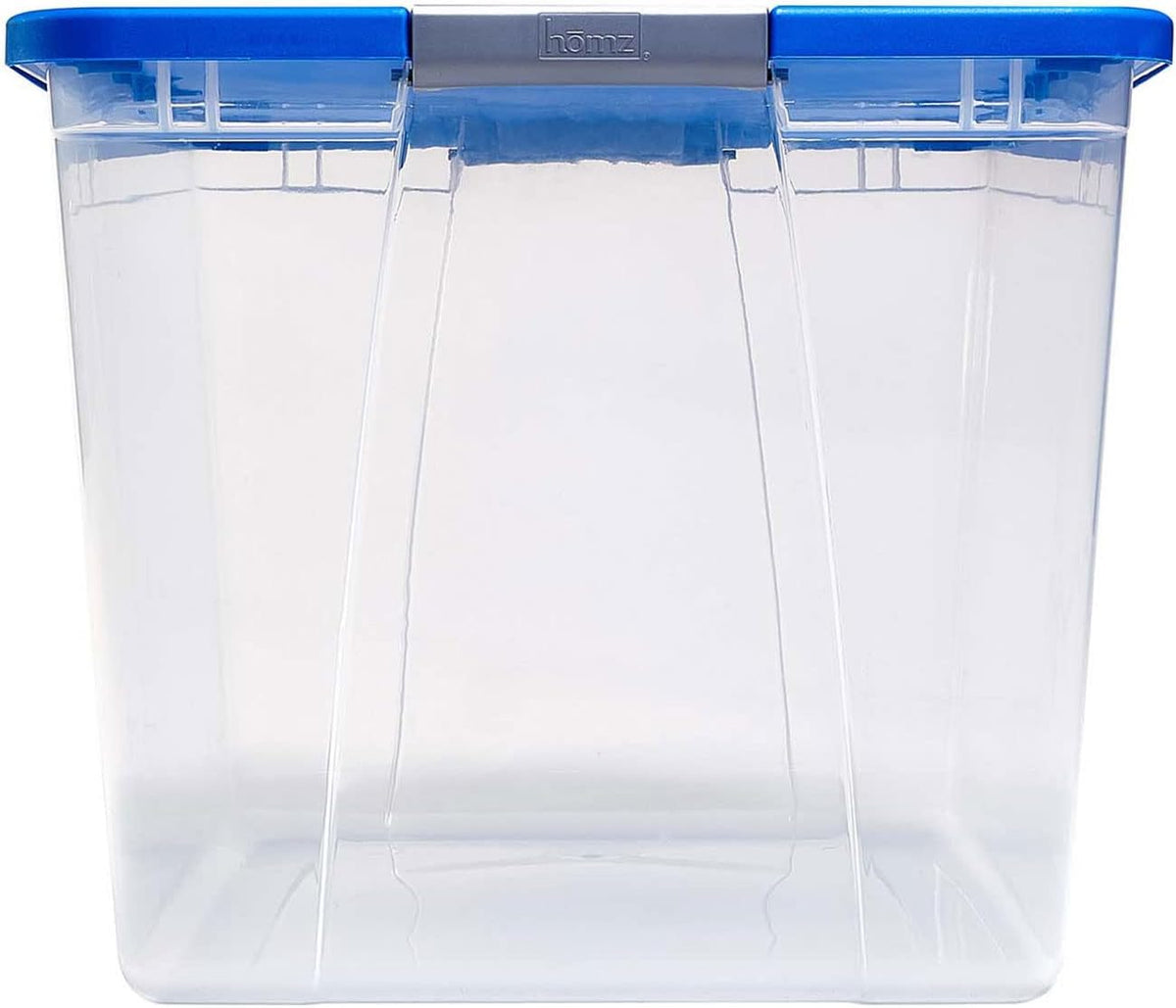 HOMZ Clear Plastic Storage Bin with Secure Latching Blue Lid, 64 Qt, 2 Pack