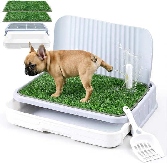 3 Pcs Dog Potty Set with 2 Pcs 16" X 11" Grass Pads and Tray, Indoor Puppy Potty Training System, Portable Pet Litter Box for Small & Medium Dogs
