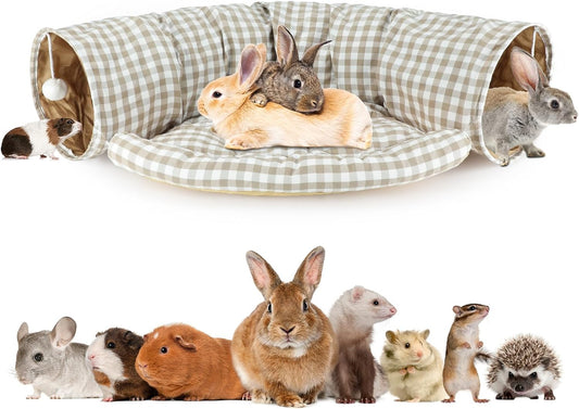 BWOGUE Bunny Tunnel Bed, 2-In-1 Collapsible Rabbit Tunnel Hideout with Mat