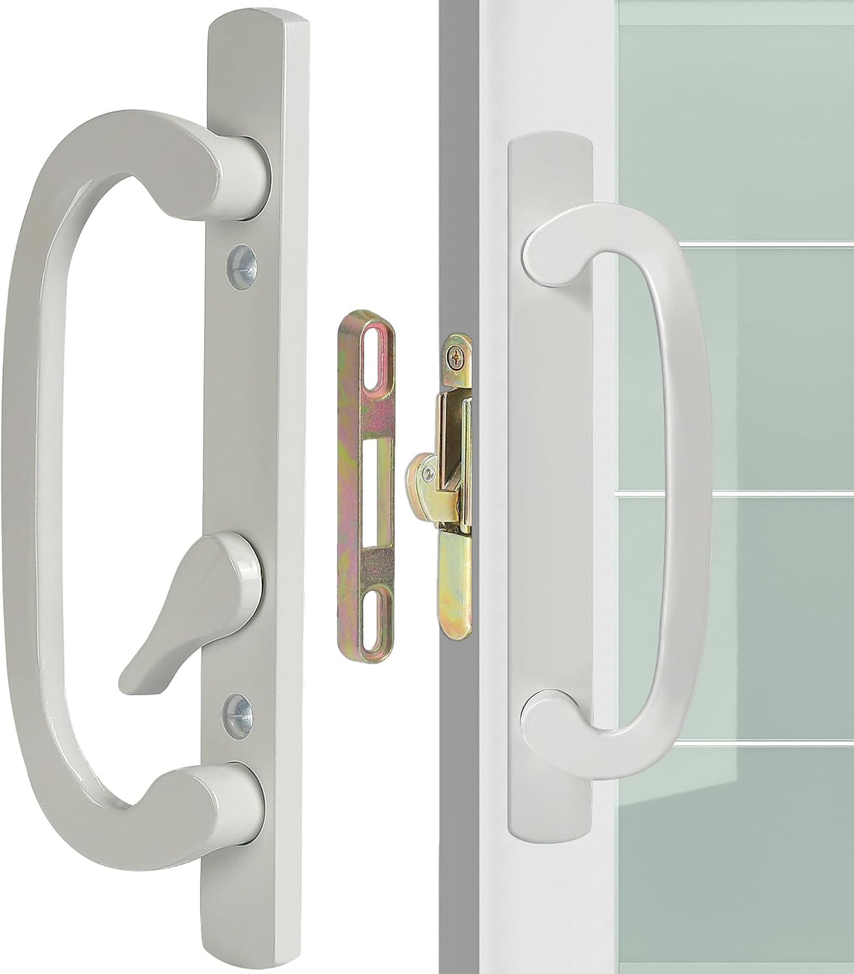 ACEPLANET Offset Position Non-Keyed Sliding Patio Door Handleset with Mortise Lock, 45° Keyway, 3-15/16" H.C., Fits 1-3/8" to 2-1/4" Thick Doors, No-Handed, White Diecast
