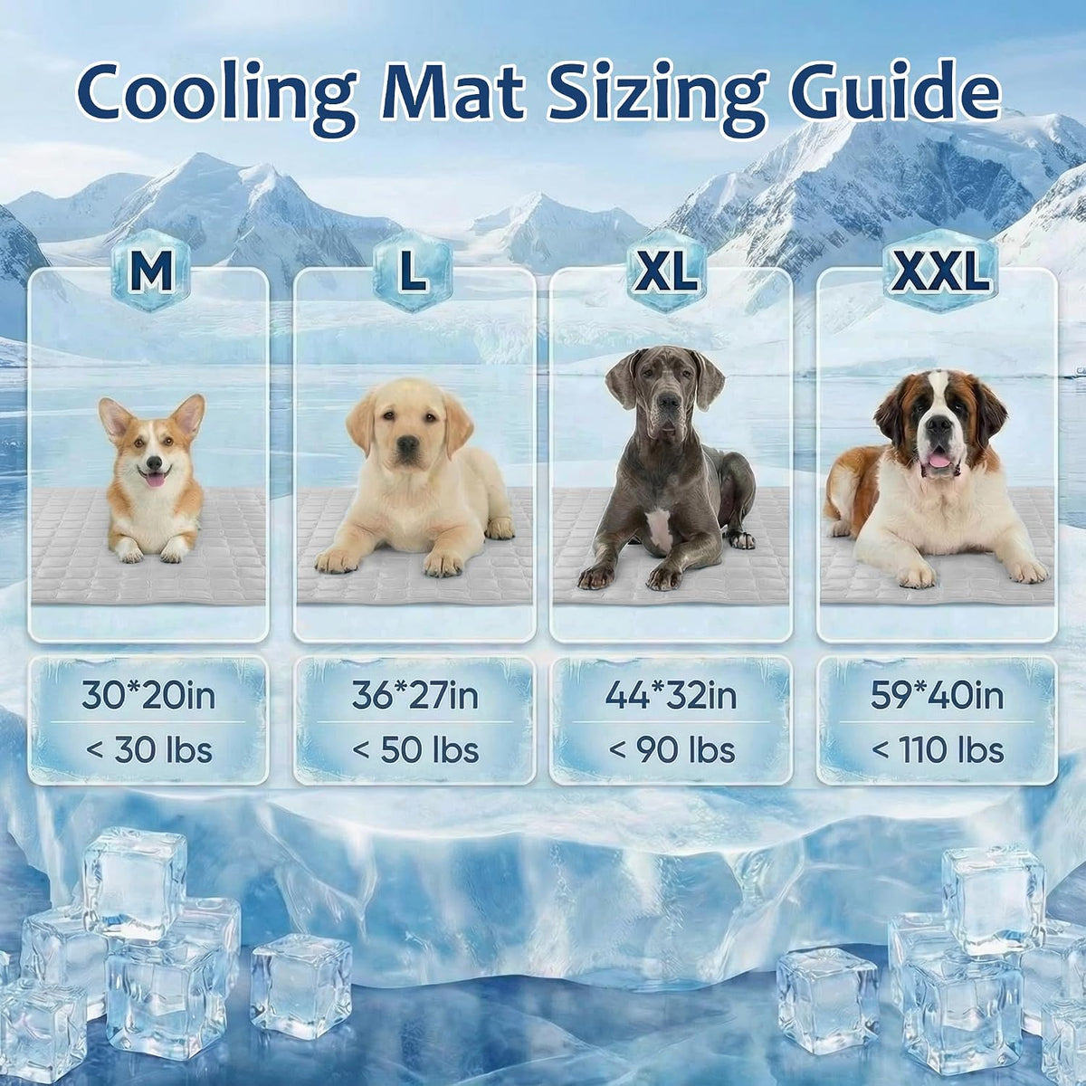 Funfurry Cooling Mat for Dogs，44"X32" Extra Large Pet Pad，Q-Max>0.5 Rapid Cooling Dense Weave Fabric，Washable Kennel Mat with Non-Slip Bottom (Light Grey, XL)