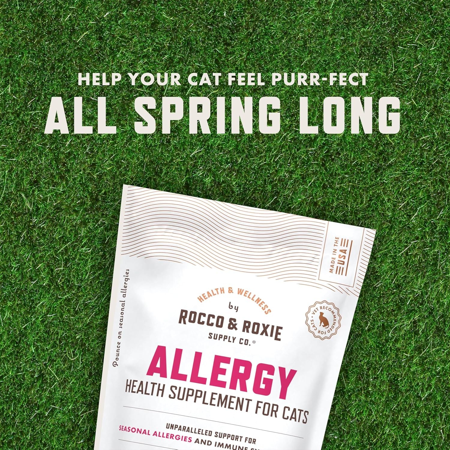 Rocco & Roxie Seasonal Allergy Relief for Cats, Cat Supplements & Vitamins, Probiotics to Support Gut Health, Fish Oil for Skin, Sneezing & Itching from Seasonal Allergies, Tart Cherry Immune Support
