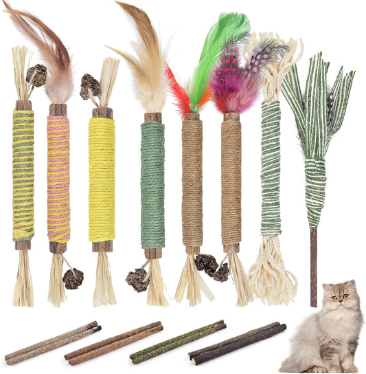 Bissap 16PCS Silvervine Catnip Chew Sticks, Interactive Toy for Cat Kitten