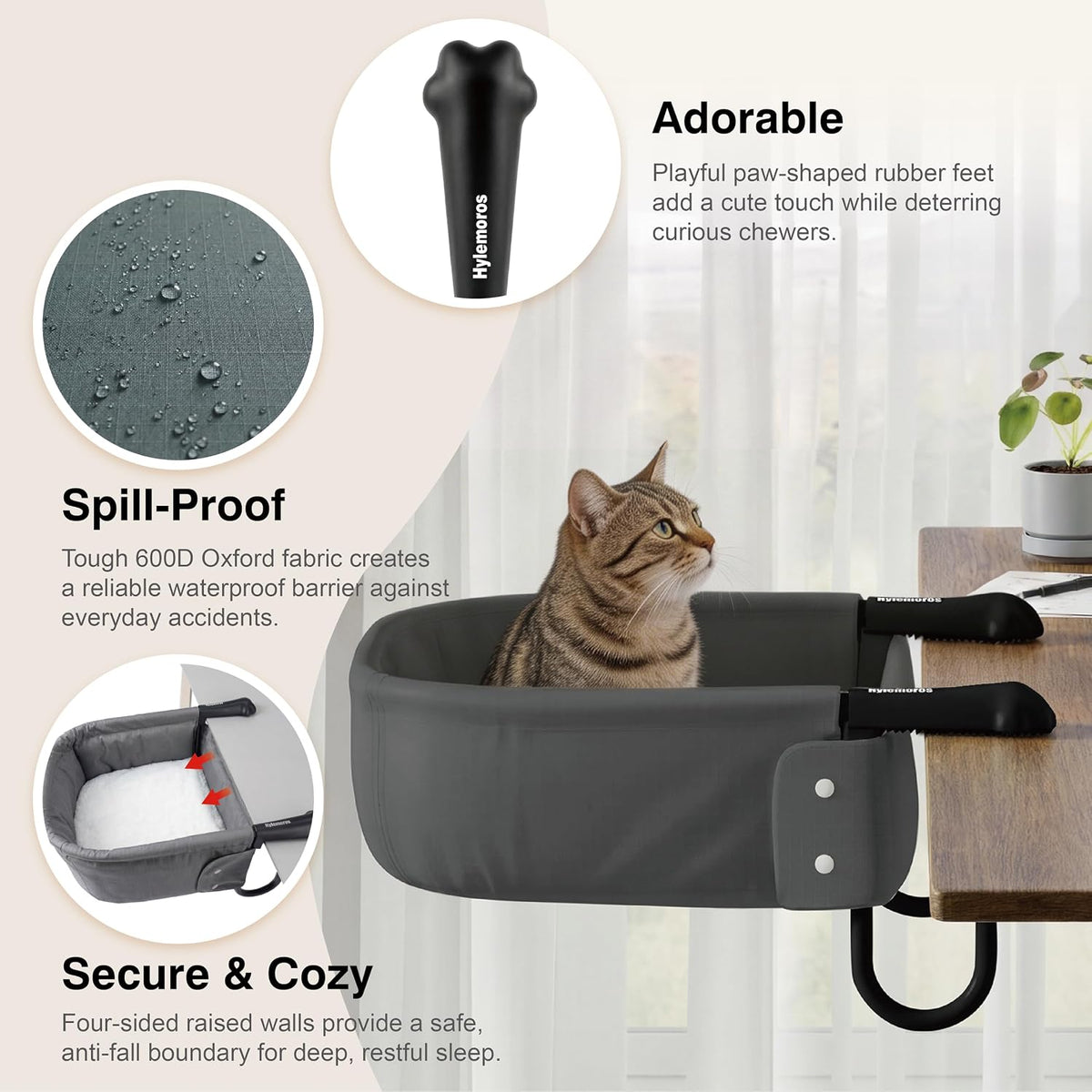 Extra-Sturdy Cat Desk Bed for Large Cats 50Lbs Desk Cat Bed Attachment