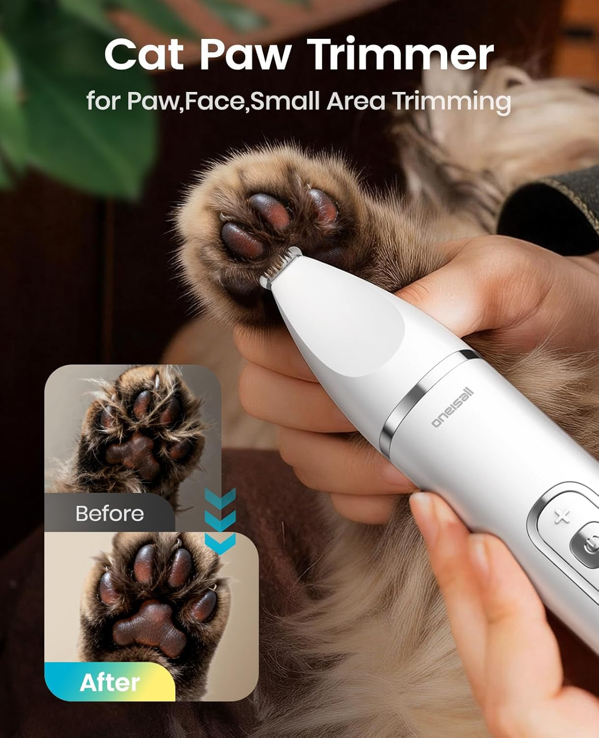 Oneisall Quiet Cat Clippers for Matted Hair, 3 in 1 Cat Grooming Kit with LCD Display, Cat Hair Trimmer for Paw Trimmer, 3 Speed, Cordless, IPX7 Waterproof Pet Clippers for Butt, Paw, Back, Ear, Face
