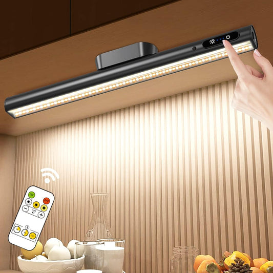 Hapfish Battery Powered Operated Wall Strip Lights, Rechargeable Magnetic LED Light Bar with Remote, Dimmable Desk Lamp, under Cabinet Lighting Wireless for Mirror Closet Picture Room Kitchen - Black