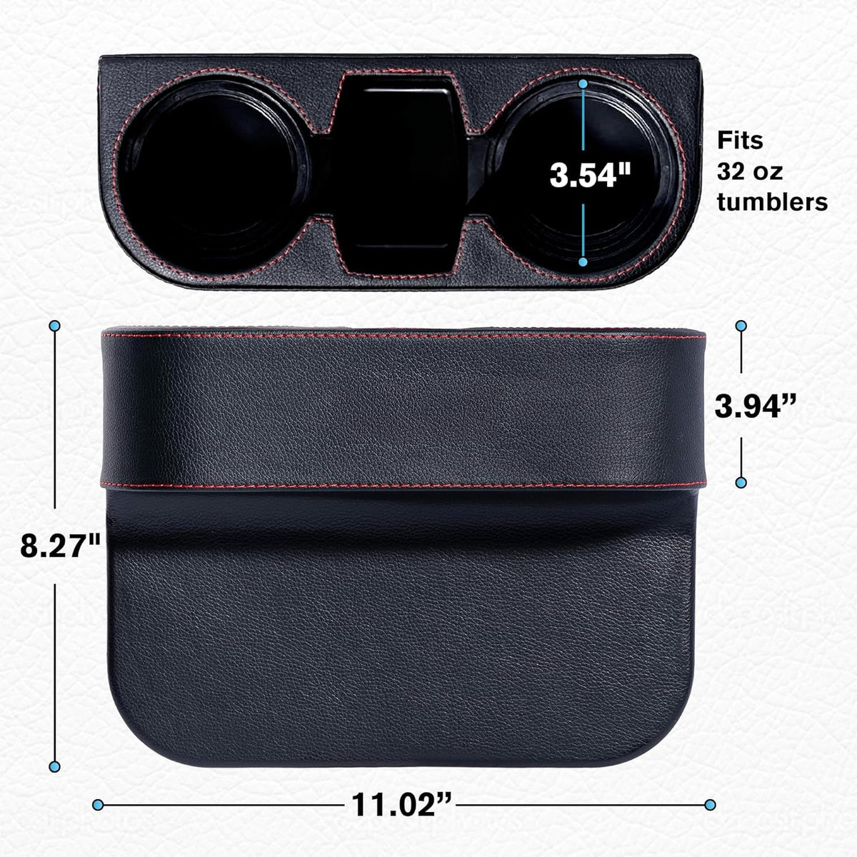 IOKONE Car Cup Holder, PU Leather, Car Seat Gap Filler Organizer, Black