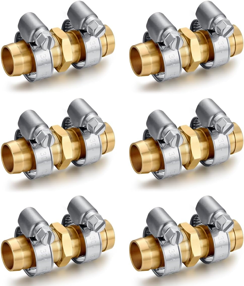 SIGURANTA Brass Hose Mender, 5/8" Double Barbed Garden Hose Splicer, 6 Set
