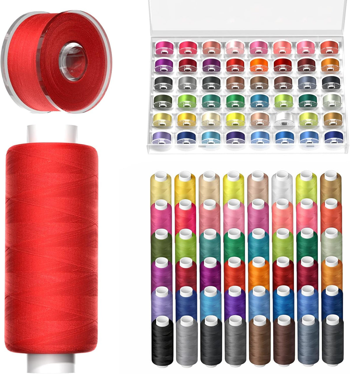 96Pcs Professional Sewing Thread Kit, 48 Colors 400 Yards/Spool, [Top Durability with 4-Ply Tight-Twist] Aaa-Grade Polyester Thread with Prewound Bobbins, Sewing Machine Thread for Repair Quilting DIY