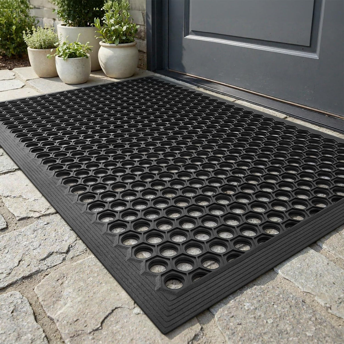 RESARE Front Door Mat outside Entrance, 17"X30" Rubber Doormat Non Slip