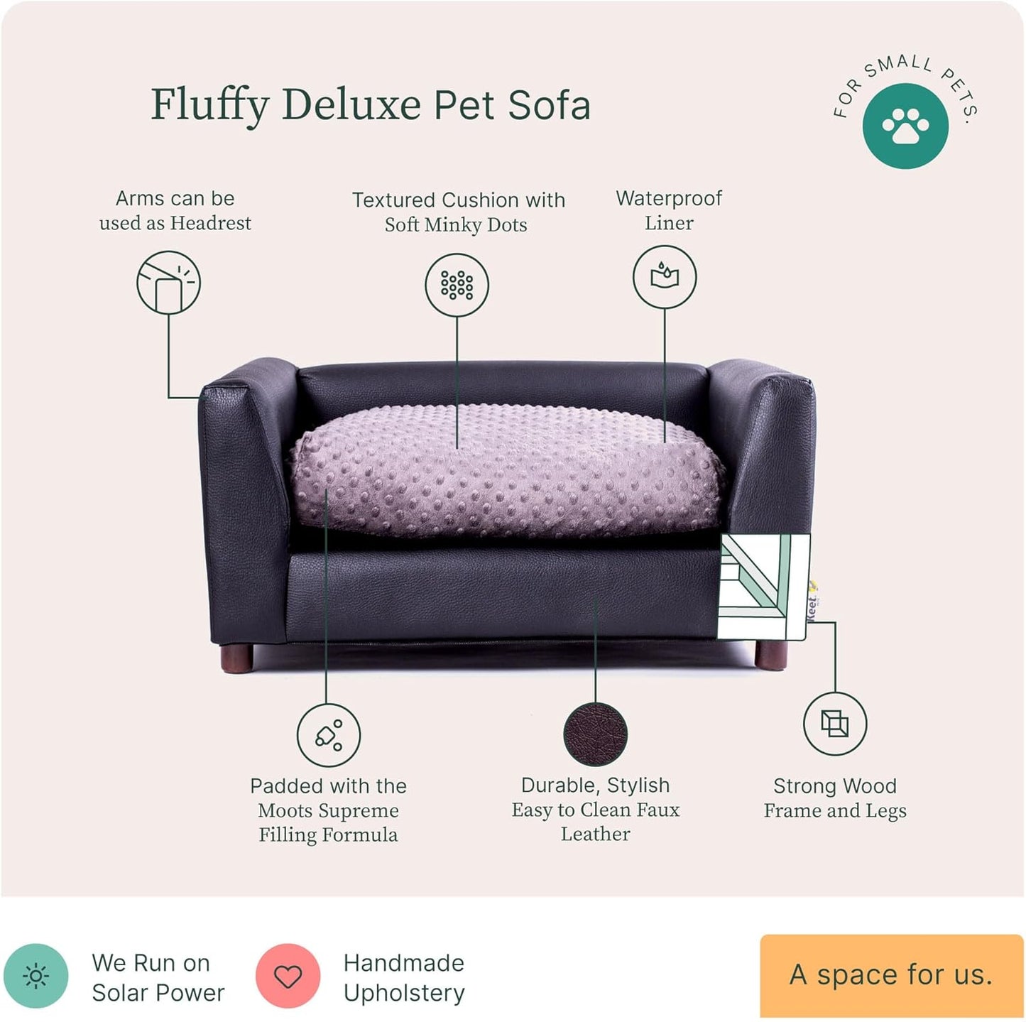Keet Fluffy Deluxe Pet Bed, Sofa Charcoal, Small