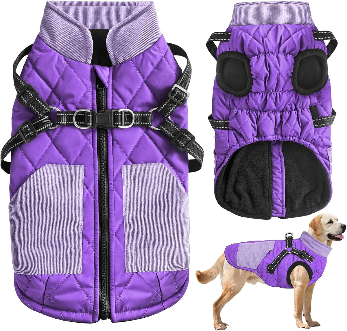 Warm Dog Coats Pet Clothes, Waterproof Dogs Jacket Reflective Pet Outfits Winter Dog Cold Weather Coat Cozy Snow Jackets Vest for Small Medium Large Dogs Puppy Doggie (Purple, L)