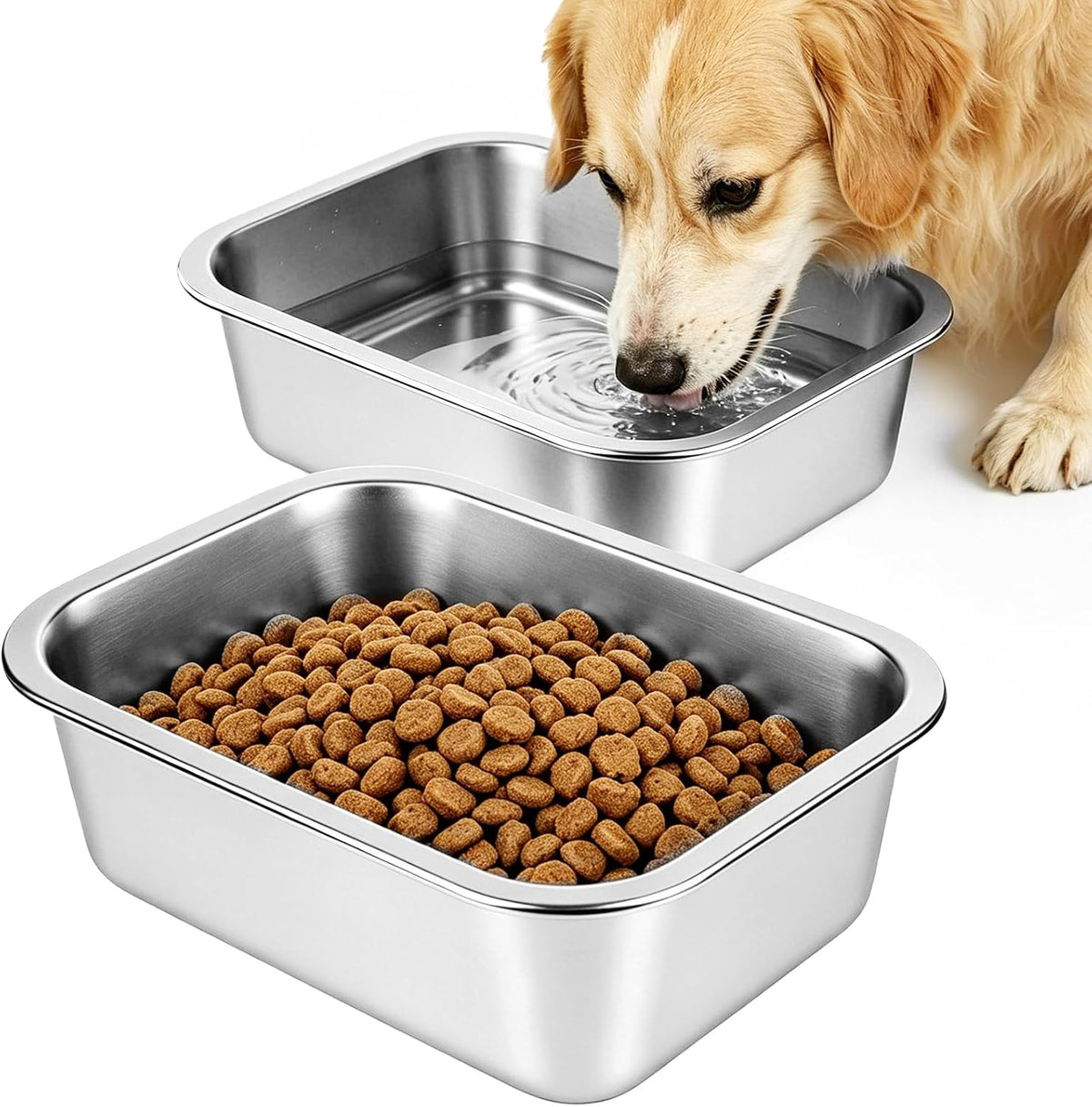 YUDANSI 2-Pack Stainless Steel Large Dog Bowl - Single Bowl 3.5L/0.9 Gallons Metal Pet Water & Food Bowl, No-Spill Anti-Fall Durable Easy to Clean, Indoor/Outdoor Use for Medium, Large Dogs