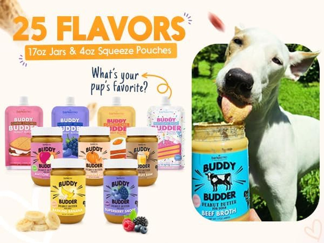 BUDDY BUDDER Beef Broth, 100% Natural Dog Peanut Butter, Peanut Butter Treat, Made in USA (17Oz)