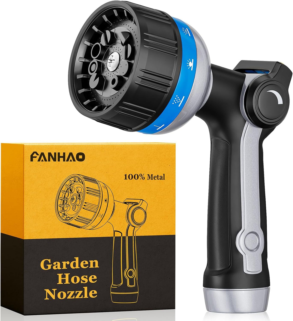FANHAO Metal Thumb Control Water Hose Nozzle Heavy Duty, 10 Spray Patterns